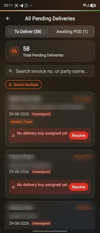 Stemzo deliveries screen